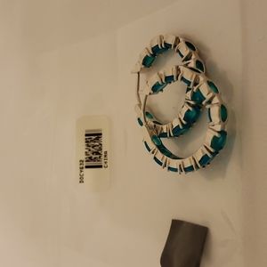 JTV DOCY632 Paraiba blue color opal rhodium over sterling silver hoop earrings